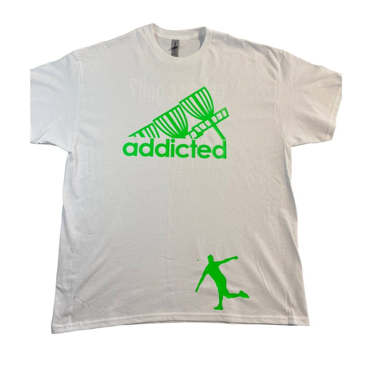 Disc Golf Shirt ADDICTED Baskets GREEN Logo XL Graphic T-Shirt Gildan White