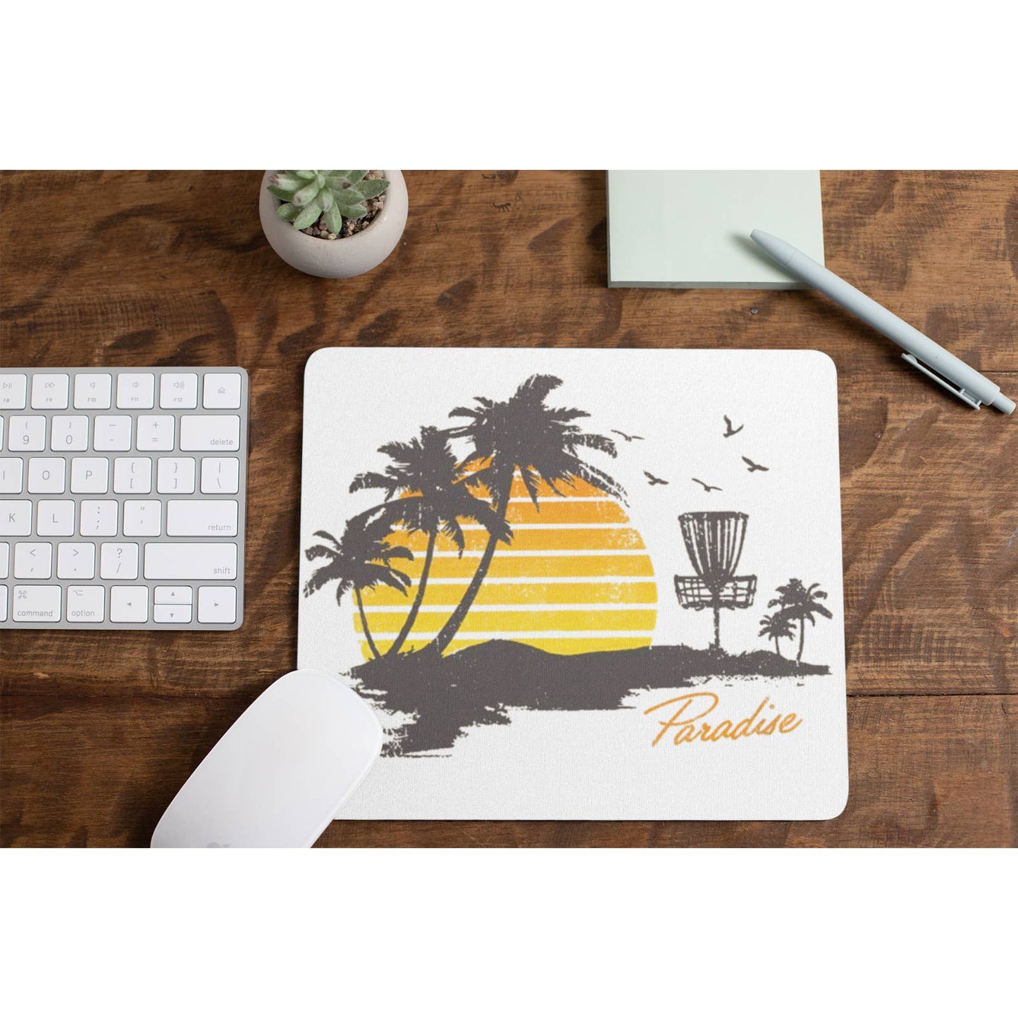 Disc Golf PARADISE Sunset Mouse Pad Golf Basket Gaming Desk Mat Custom Gift