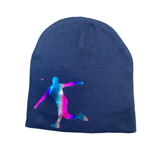 Disc Golf Affair Holographic Golfer Logo Knit Beanie Winter Disc Golf Hat Blue