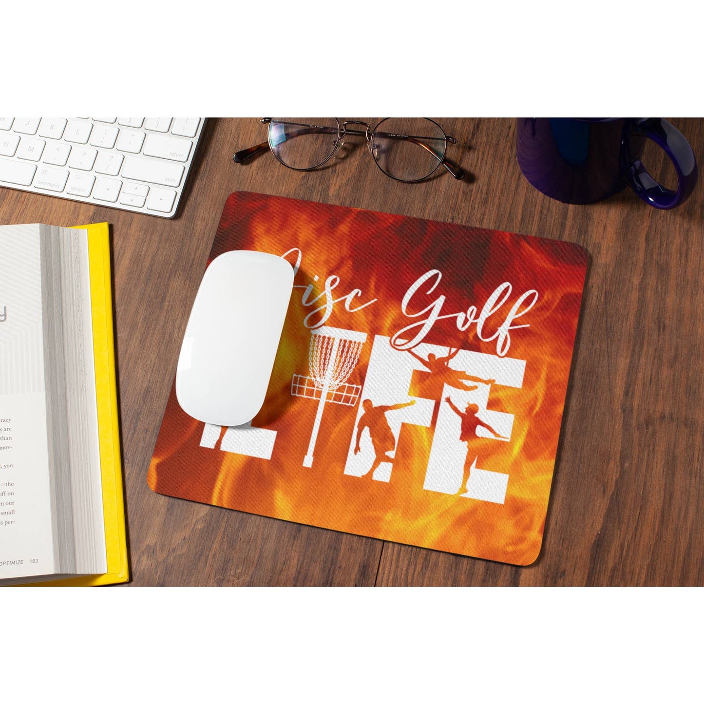 Disc Golf Life Mouse Pad Orange Flames Gaming Desk Mat Custom Gift