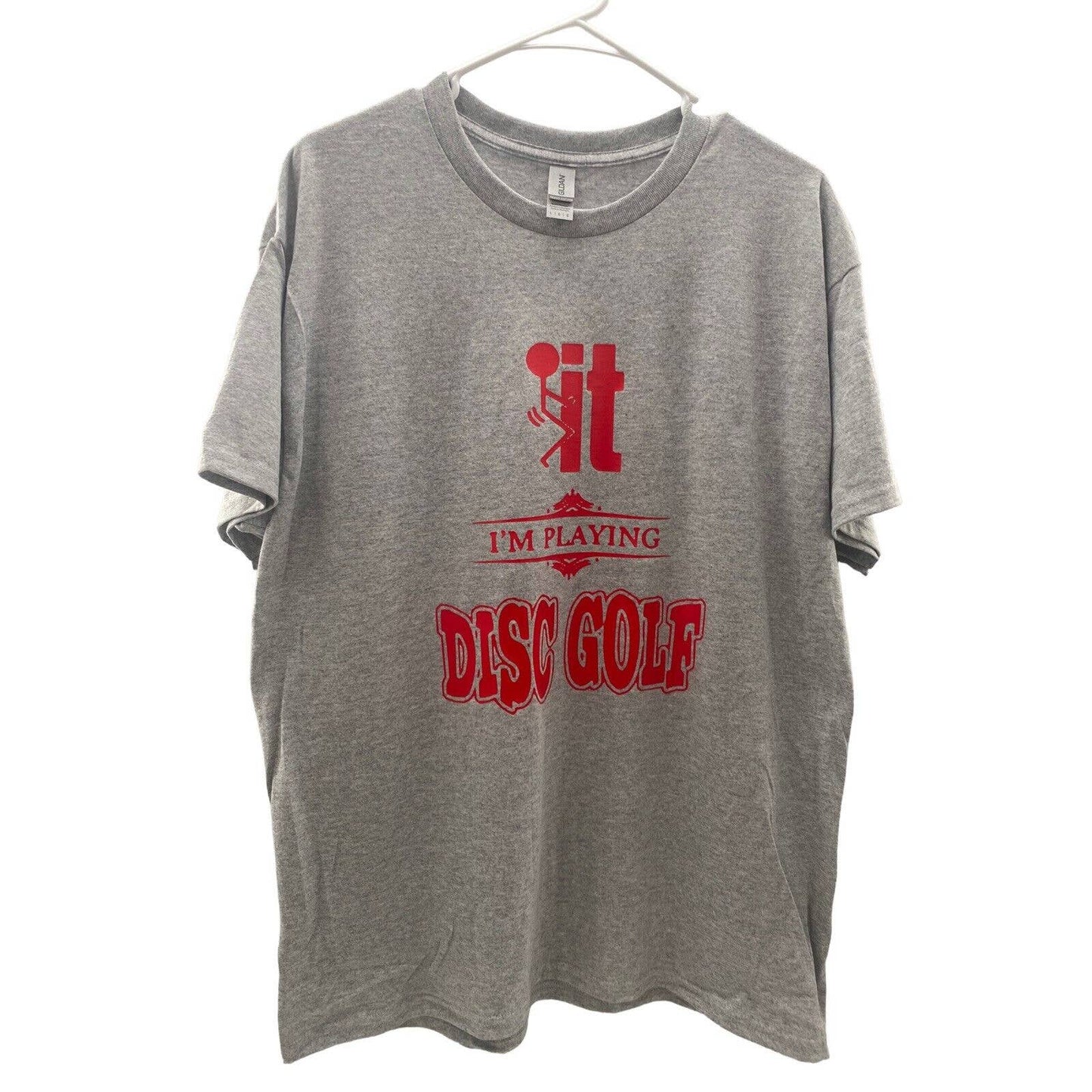 Disc Golf Shirt F-IT Im Playing Disc Golf Vinyl Custom Logo L T-Shirt Grey