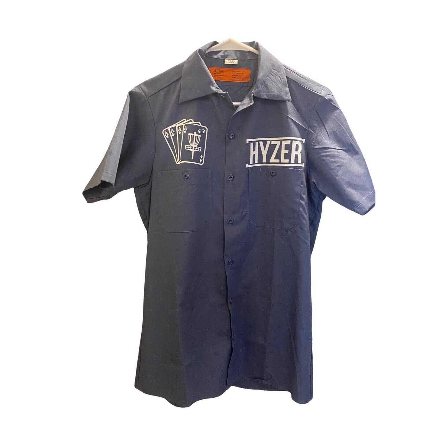 DISC GOLF HYZER Aces Shirt Work Mechanic Bowling Button Down Mens S Blue