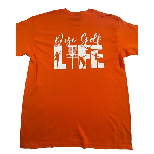 Disc Golf Shirt Disc GOLF LIFE Logo L Graphic T-Shirt Gildan ORANGE