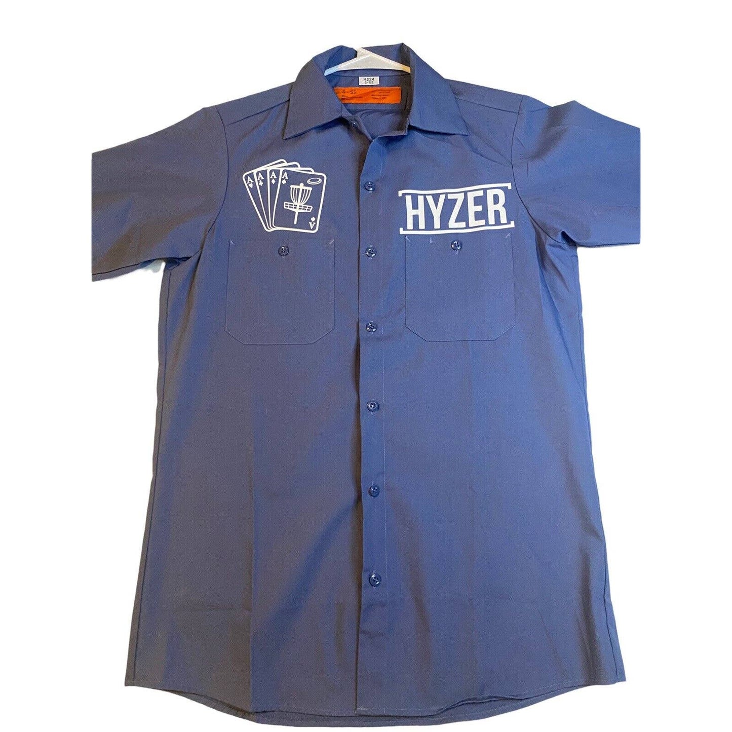 DISC GOLF HYZER Aces Shirt Work Mechanic Bowling Button Down Mens S Blue