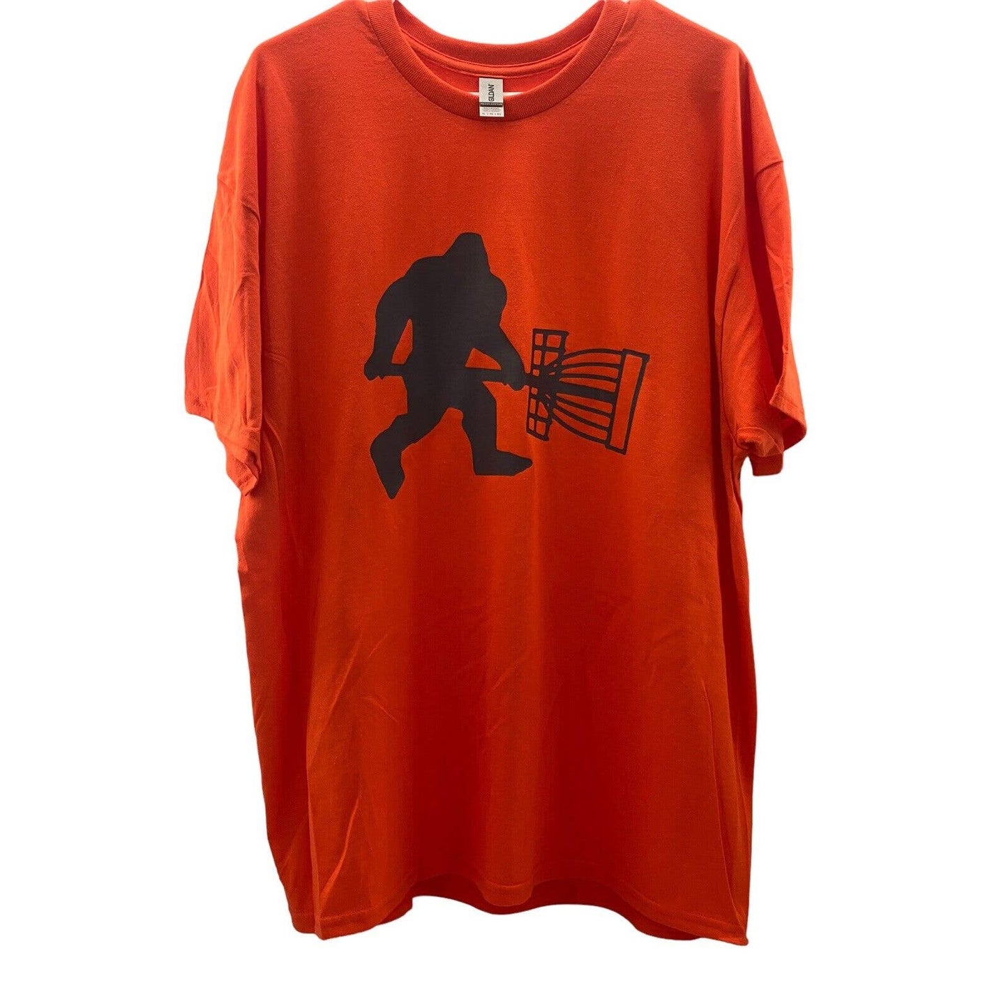 Disc Golf Shirt SASQUATCH Carrying BASKET Vinyl Custom Logo XL T-Shirt ORANGE