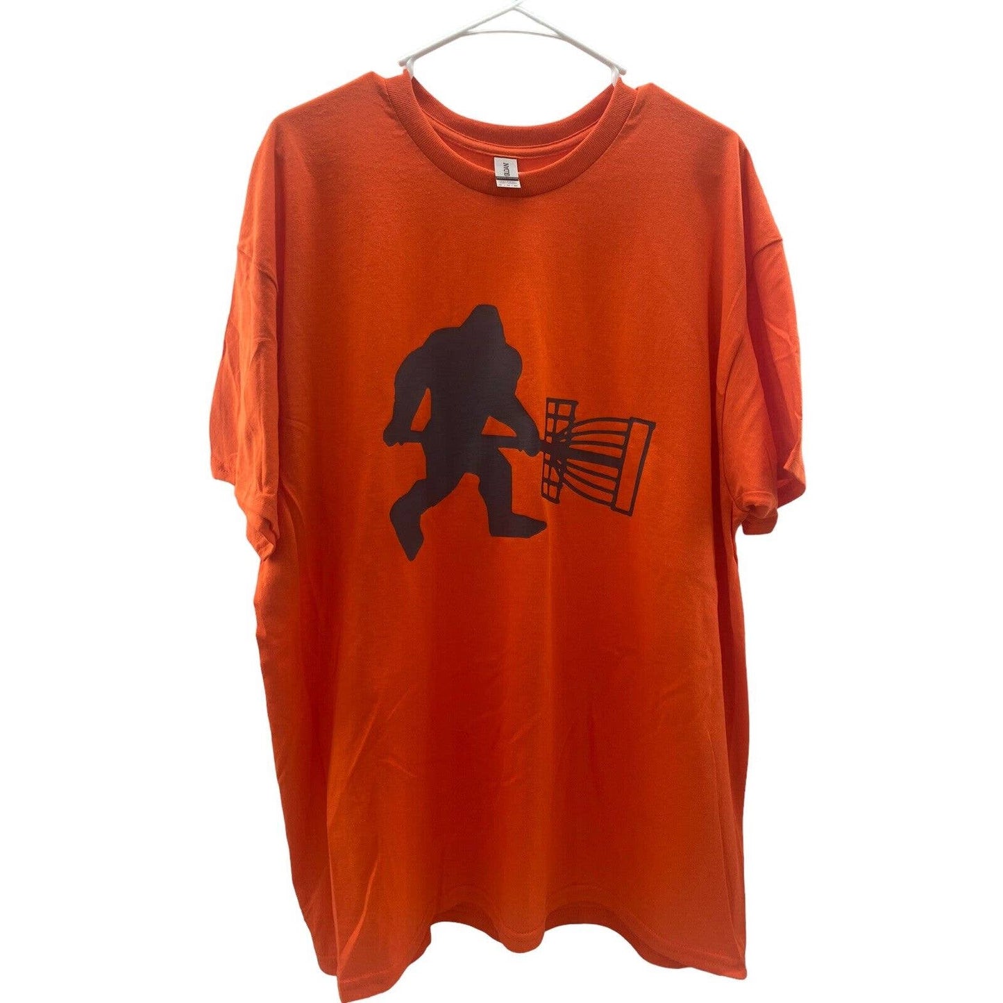 Disc Golf Shirt SASQUATCH Carrying BASKET Vinyl Custom Logo XL T-Shirt ORANGE