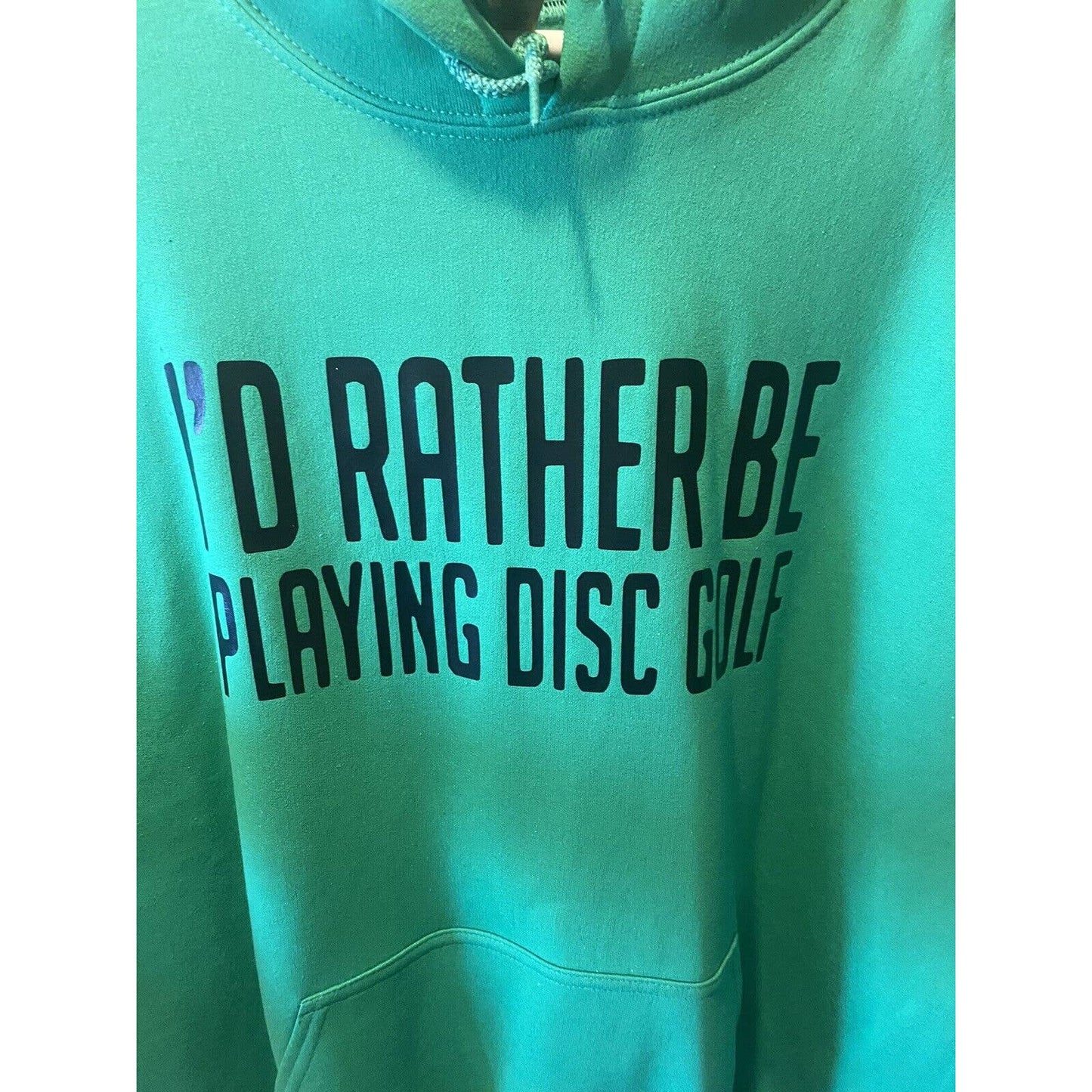 Id Rather Be PLAYING DISC GOLF Basket Vinyl Logo XL Pullover Hoodie Green