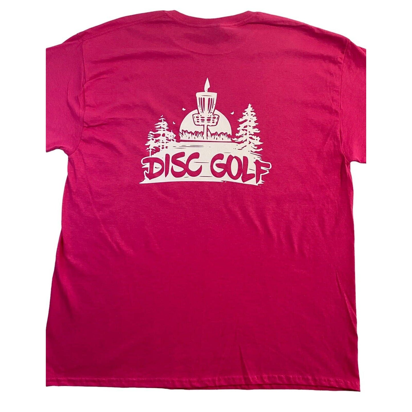 Disc Golf Shirt Basket Tree Scene SQUIRREL XL Graphic T-Shirt Gildan HOT PINK