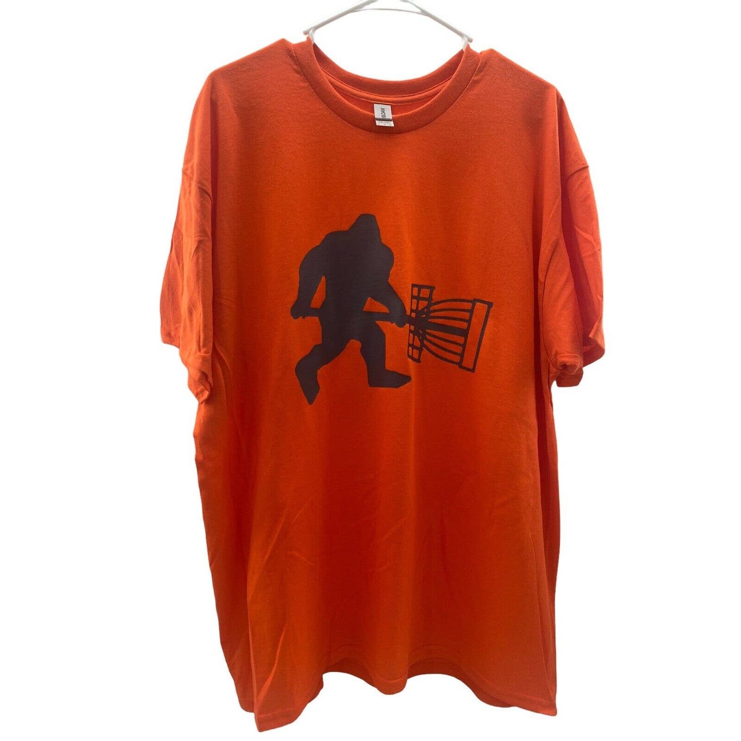 Disc Golf Shirt SASQUATCH Carrying BASKET Vinyl Custom Logo XL T-Shirt ORANGE