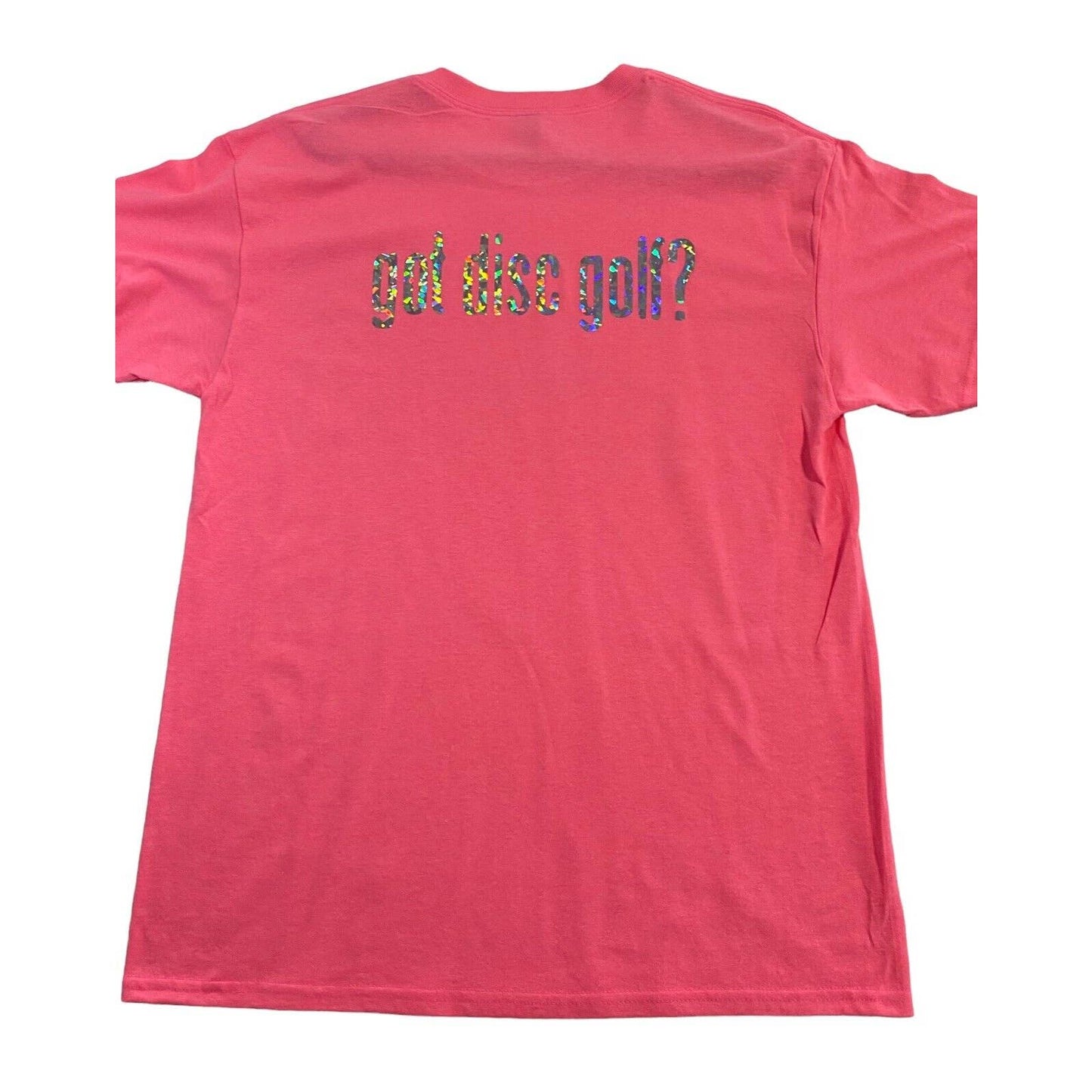 Disc Golf Shirt ADDICTED Holographic Logo L Graphic T-Shirt Gildan PINK