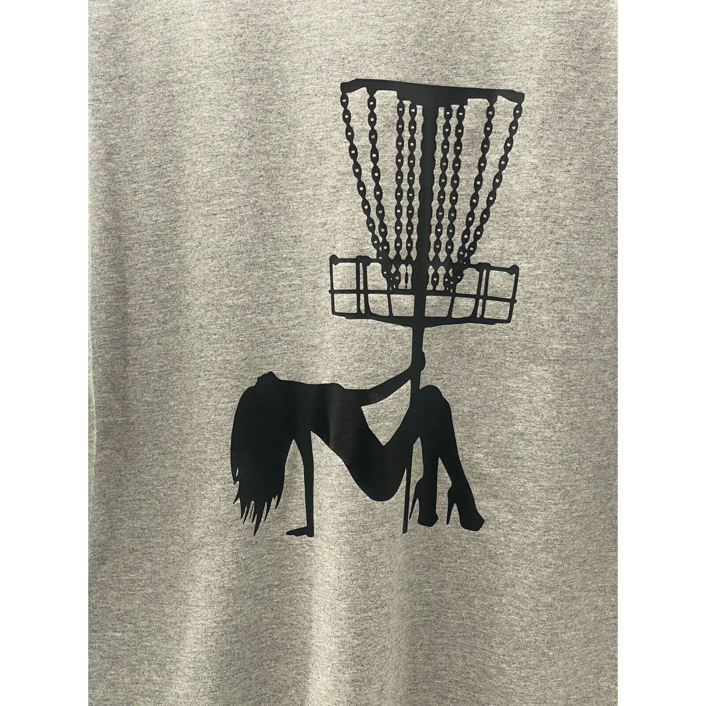 Disc Golf Shirt STRIPPER Basket Pole Dancer Disc Golf Vinyl Logo T-Shirt Grey