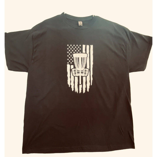 Disc Golf Shirt PATRIOTIC Flag Disc Golfer XL Graphic T-Shirt Gildan BLACK