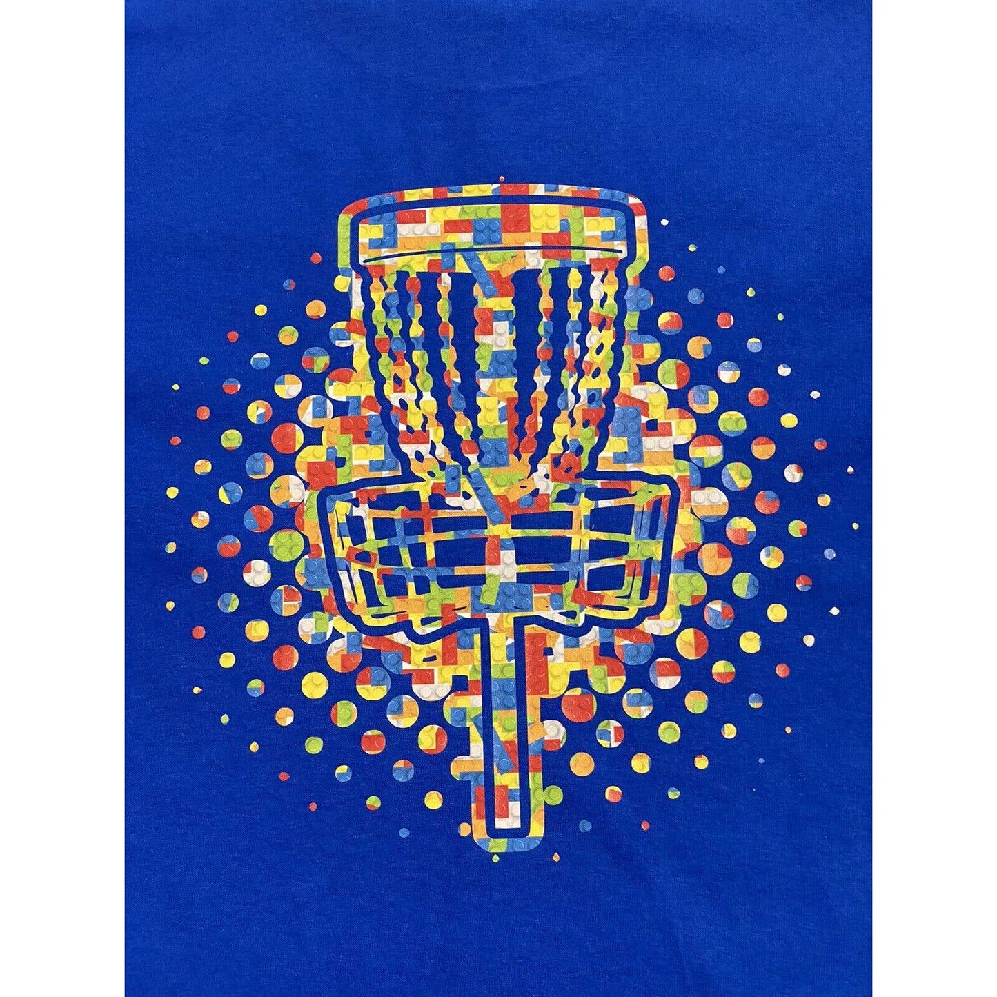 Disc Golf Shirt Custom RAINBOW LEGO Basket Logo Graphic T-Shirt M BLUE