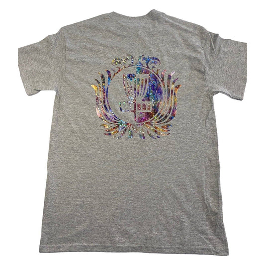 Disc Golf Shirt RAINBOW HOLOGRAPHIC Basket Logo Graphic T-Shirt M GREY