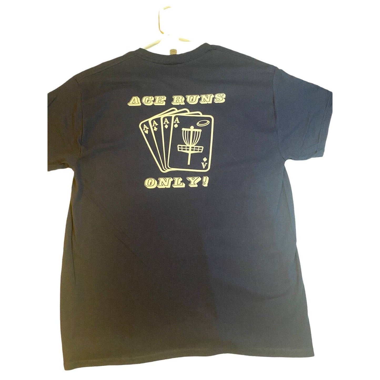 ACE RUNS ONLY Disc Golf Shirt Double Sided L Graphic T-Shirt Gildan Navy