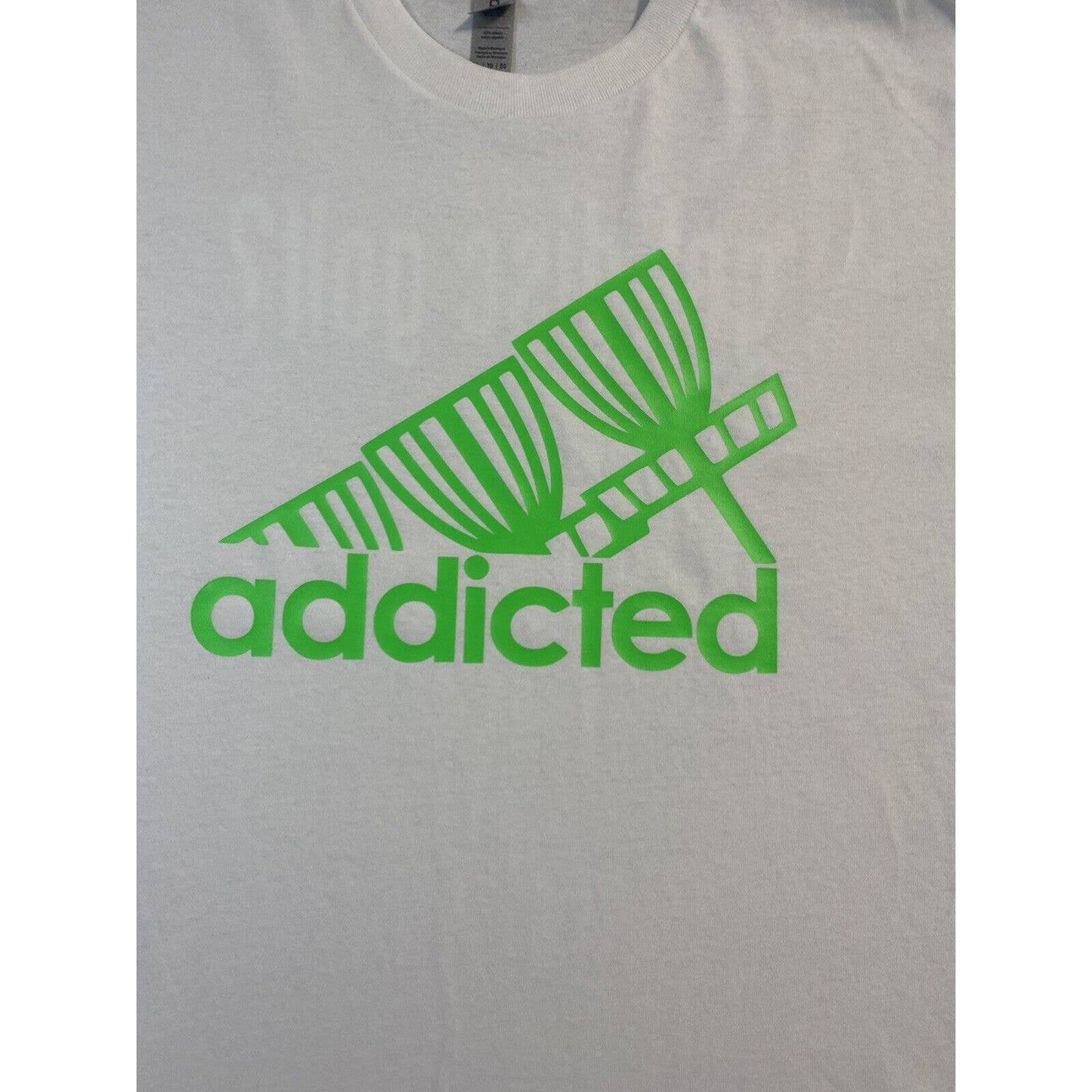 Disc Golf Shirt ADDICTED Baskets GREEN Logo XL Graphic T-Shirt Gildan White