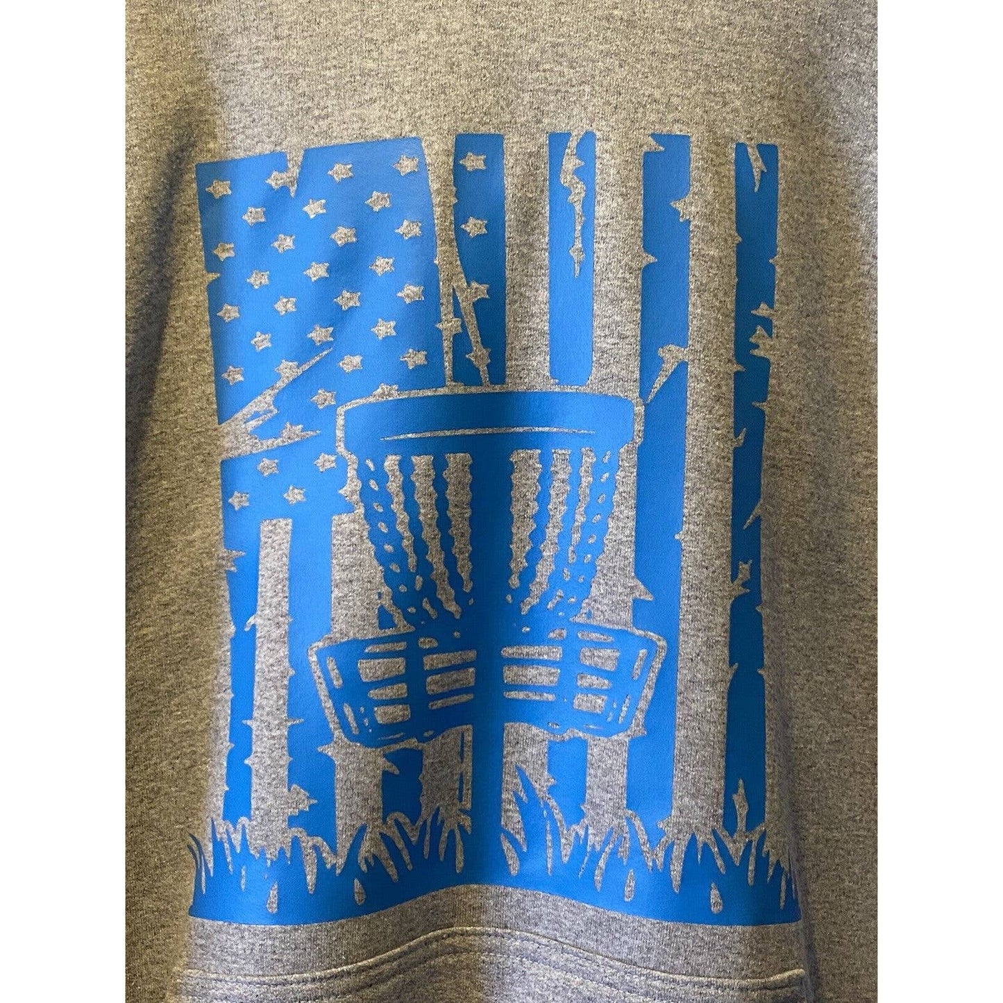 Disc Golf Patriotic FLAG Basket Vinyl Logo XL Pullover Hoodie Grey