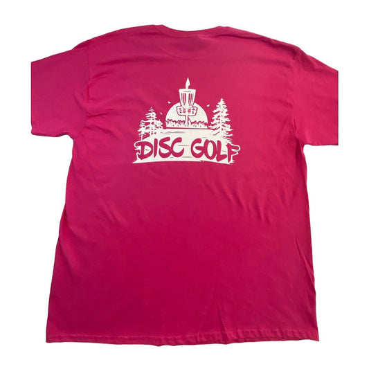 Disc Golf Shirt Basket Tree Scene SQUIRREL XL Graphic T-Shirt Gildan HOT PINK