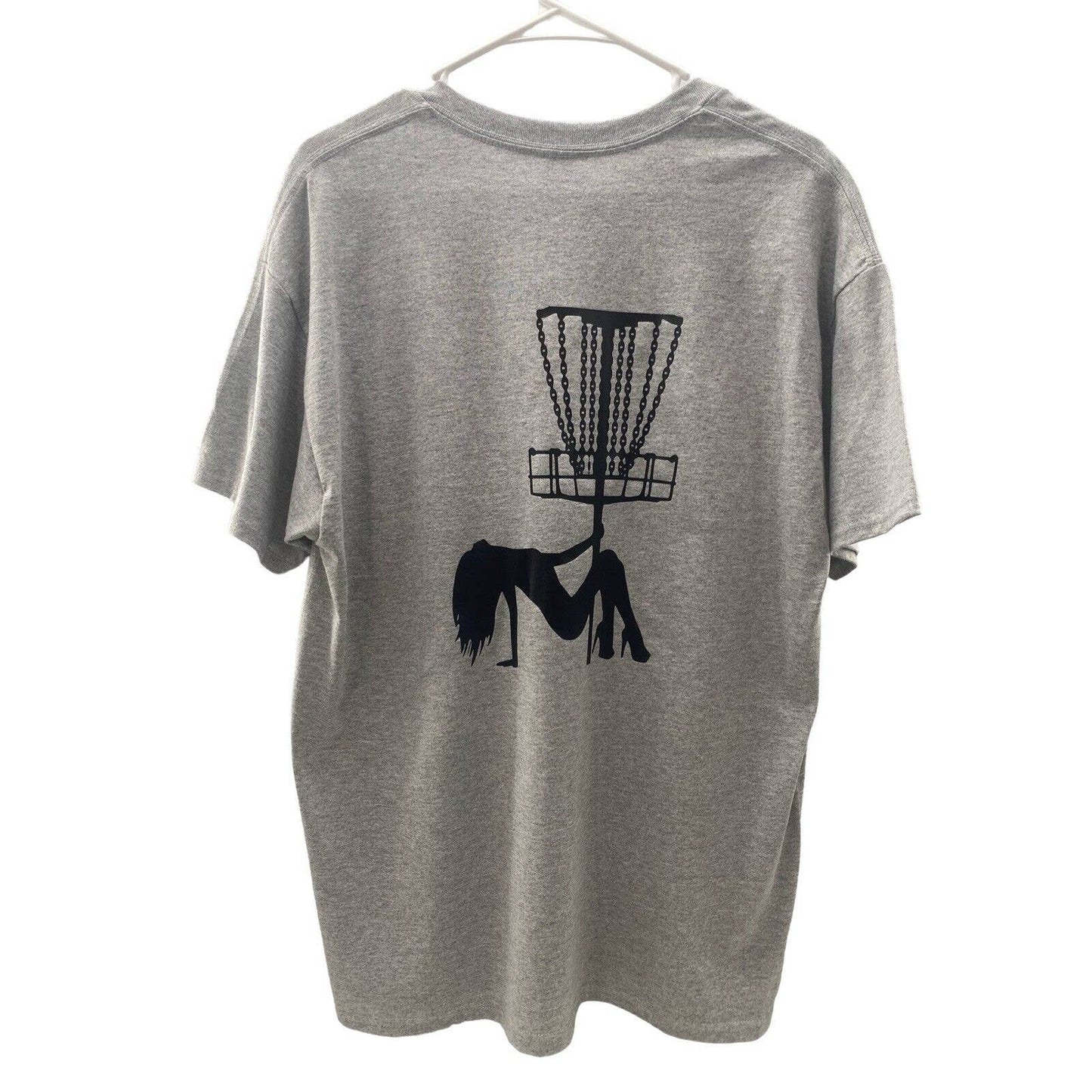 Disc Golf Shirt STRIPPER Basket Pole Dancer Disc Golf Vinyl Logo T-Shirt Grey