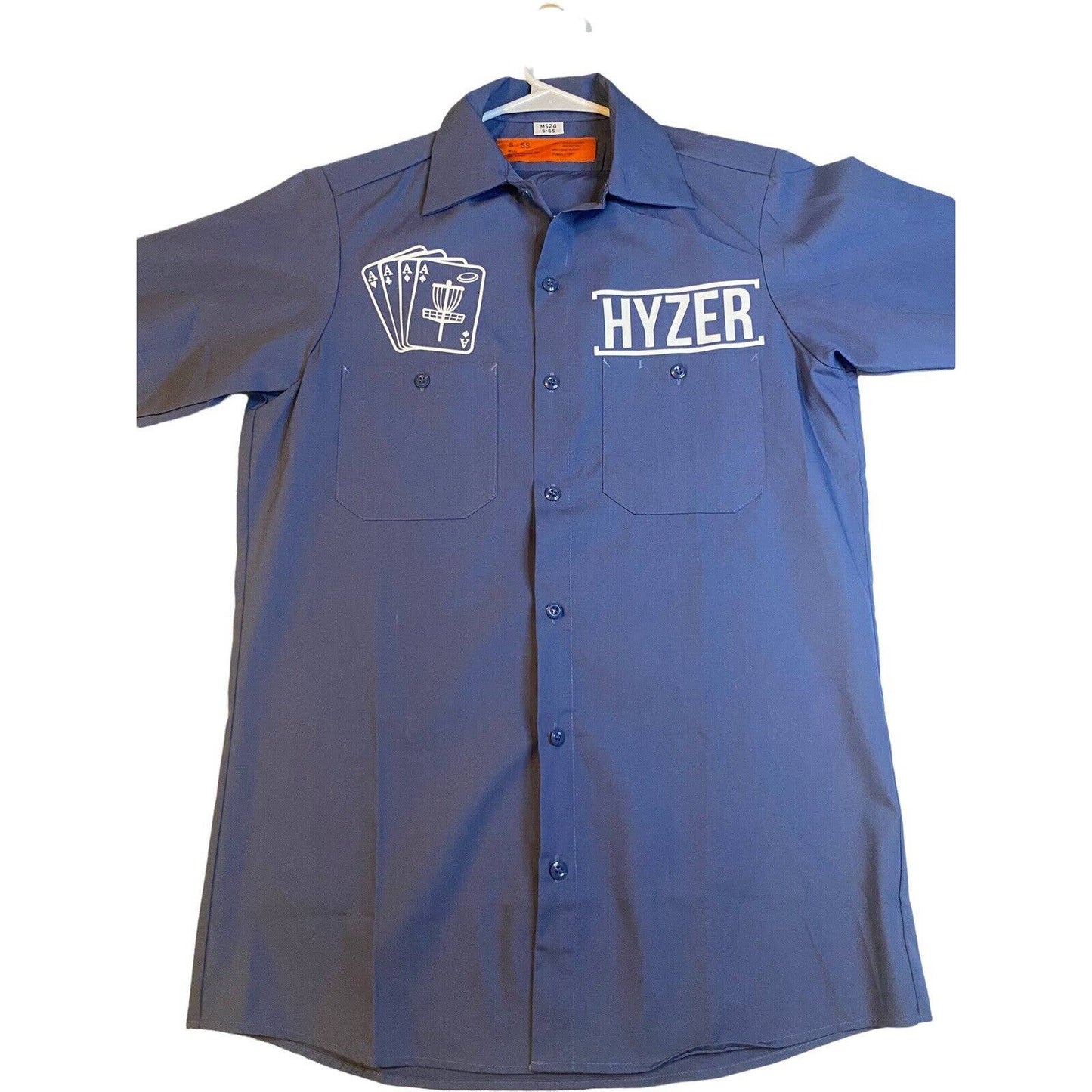 DISC GOLF HYZER Aces Shirt Work Mechanic Bowling Button Down Mens S Blue