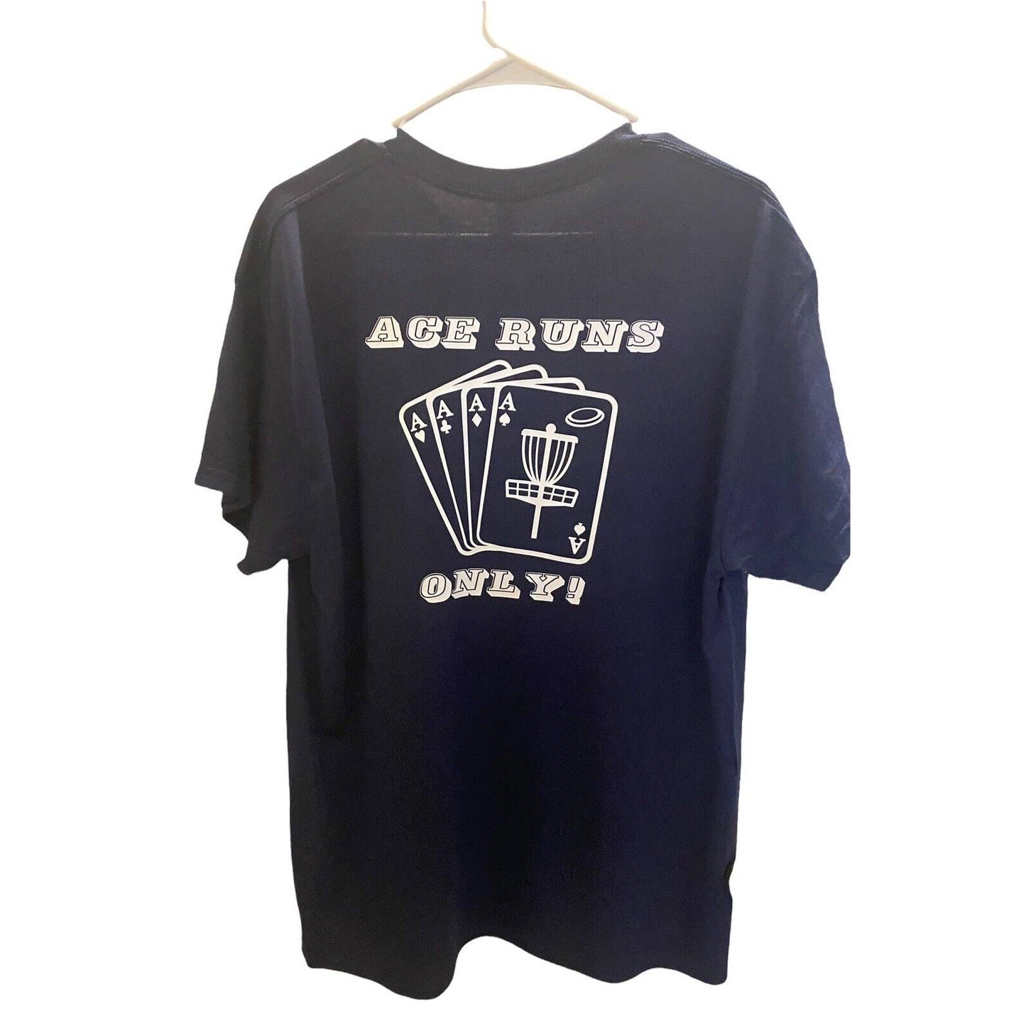 ACE RUNS ONLY Disc Golf Shirt Double Sided L Graphic T-Shirt Gildan Navy