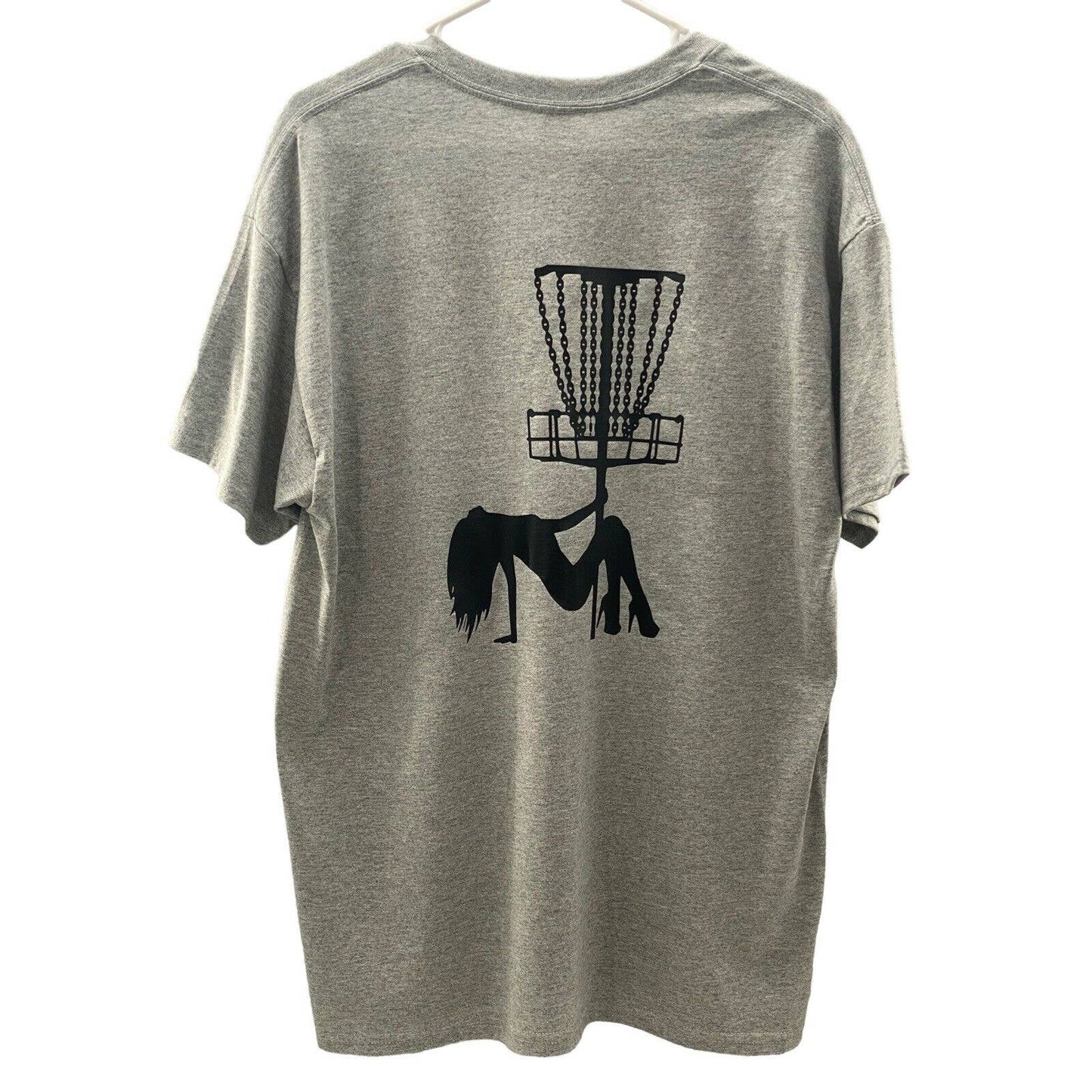 Disc Golf Shirt STRIPPER Basket Pole Dancer Disc Golf Vinyl Logo T-Shirt Grey