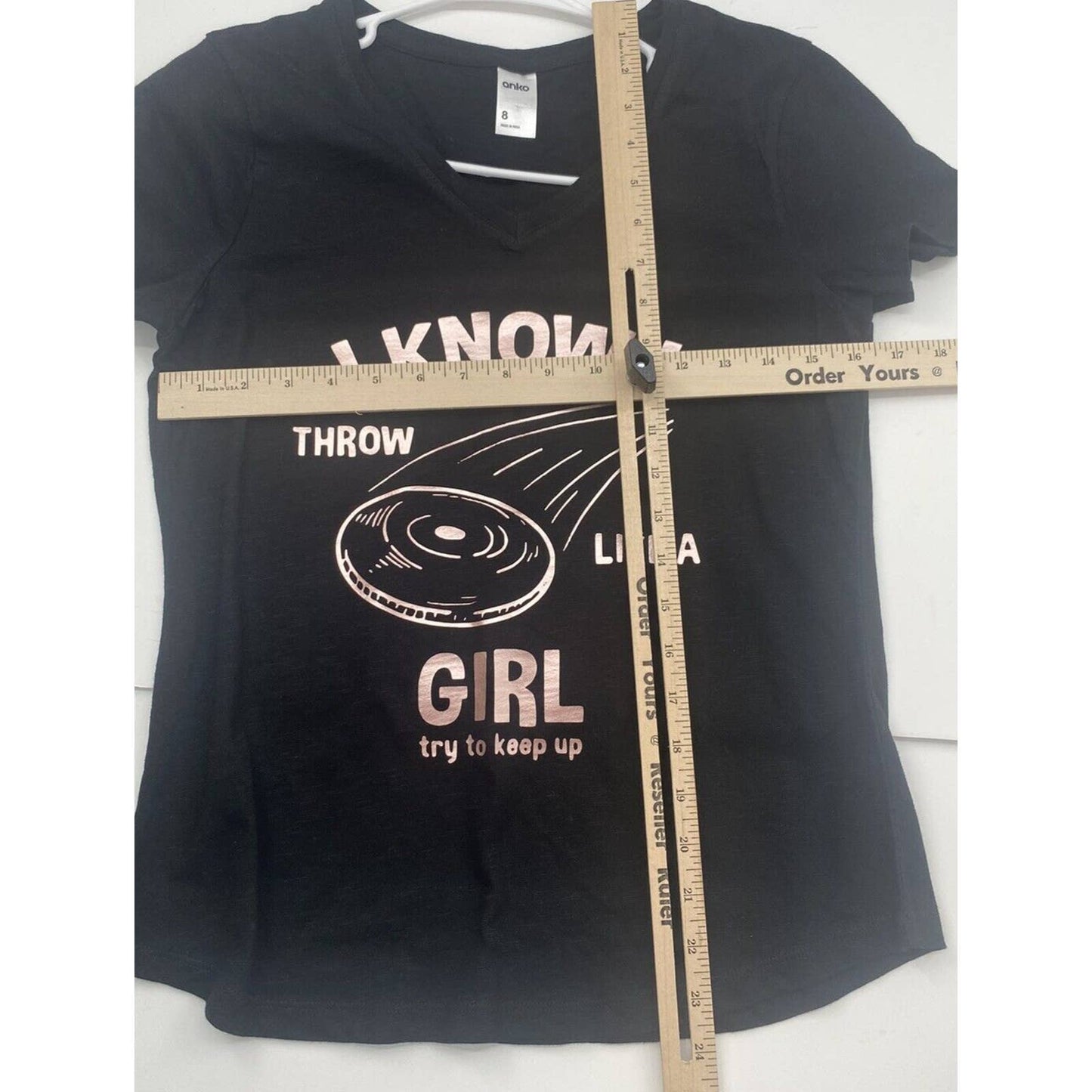 Disc Golf WOMENS V-Neck Shirt Throw Like A Girl BLACK Size 8