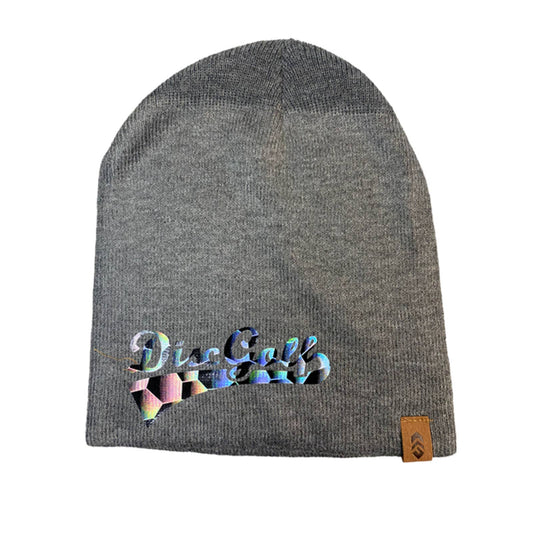 Disc Golf Affair Holographic Logo Knit Beanie Winter Disc Golf Hat Grey