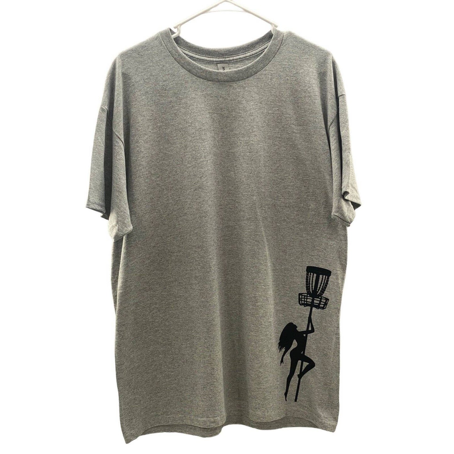 Disc Golf Shirt STRIPPER Basket Pole Dancer Disc Golf Vinyl Logo T-Shirt Grey