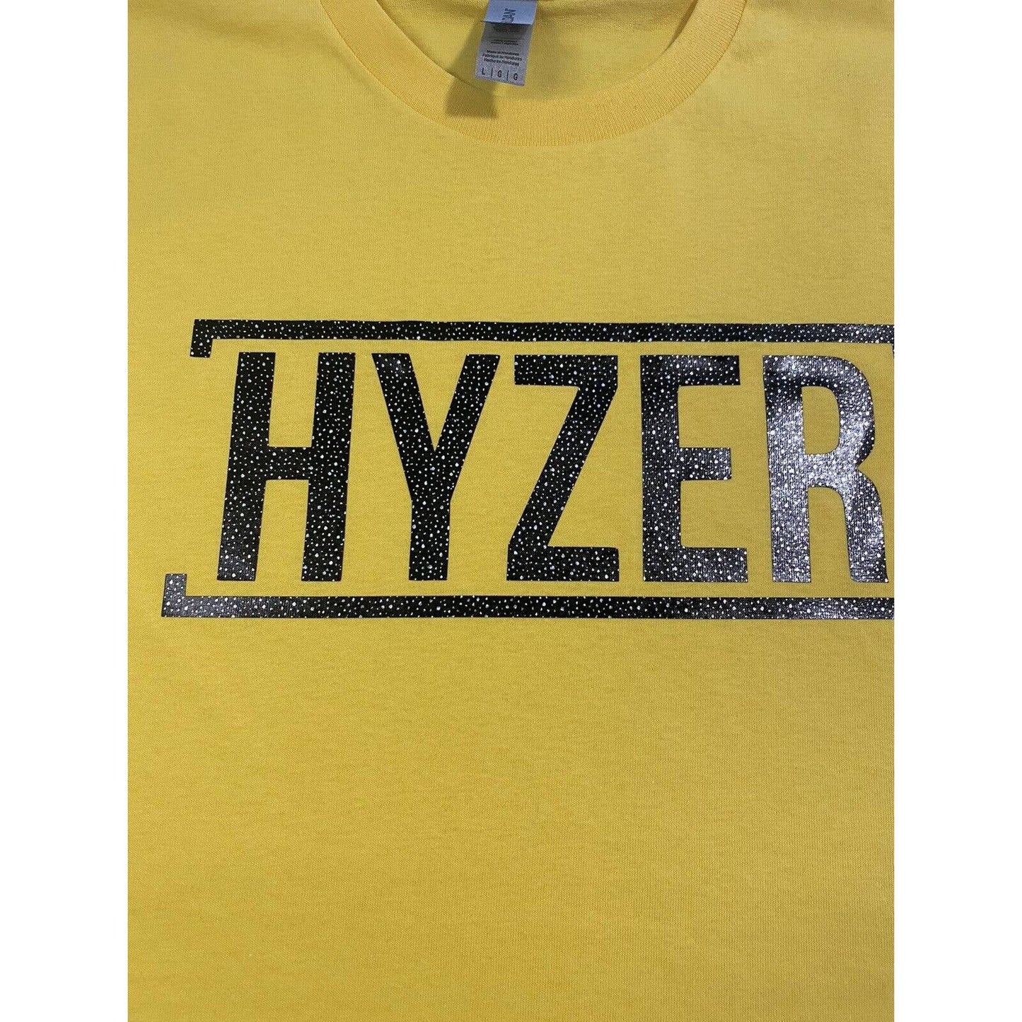 Disc Golf Shirt HYZER Vinyl Custom Logo L Graphic T-Shirt YELLOW