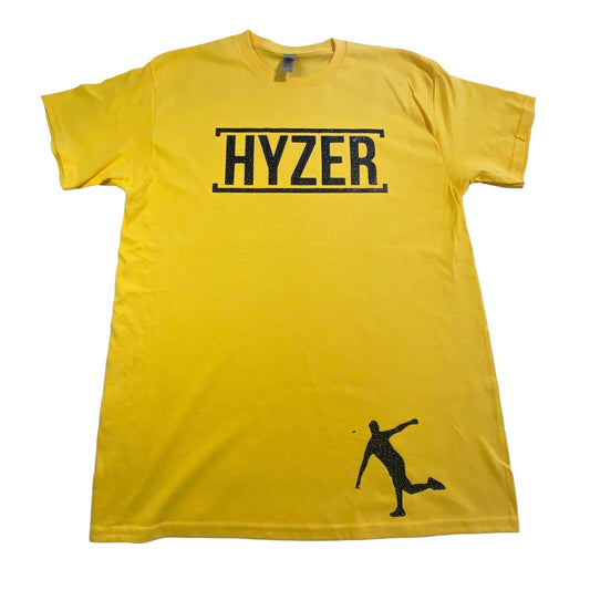 Disc Golf Shirt HYZER Vinyl Custom Logo L Graphic T-Shirt YELLOW