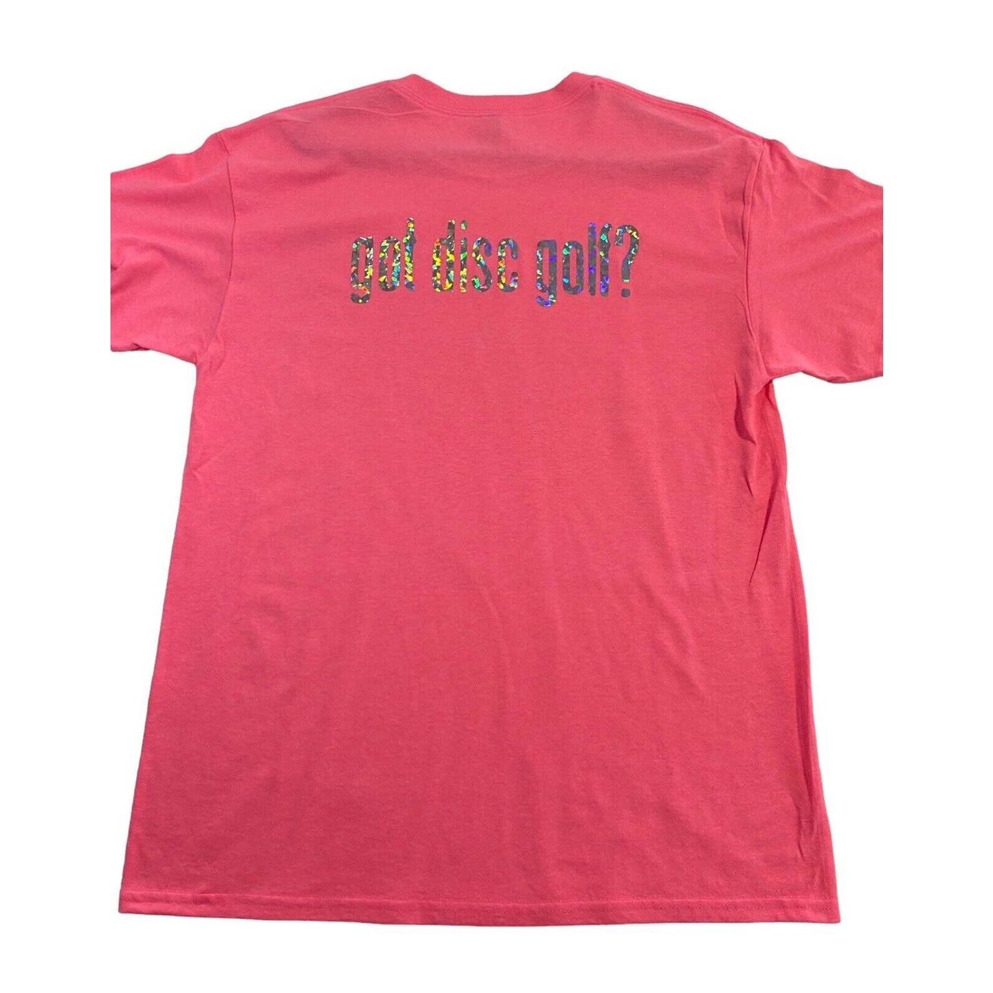 Disc Golf Shirt ADDICTED Holographic Logo L Graphic T-Shirt Gildan PINK