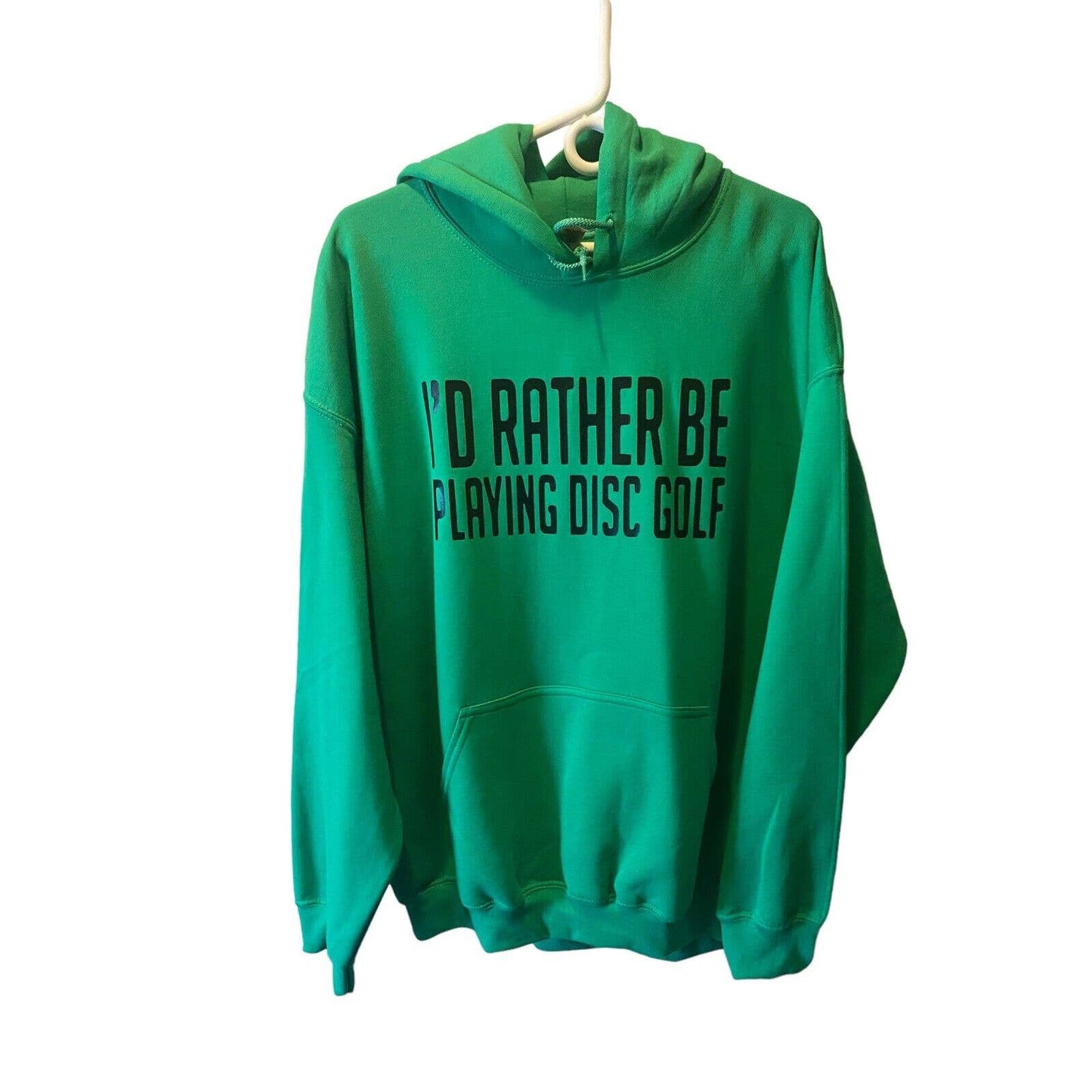 Id Rather Be PLAYING DISC GOLF Basket Vinyl Logo XL Pullover Hoodie Green