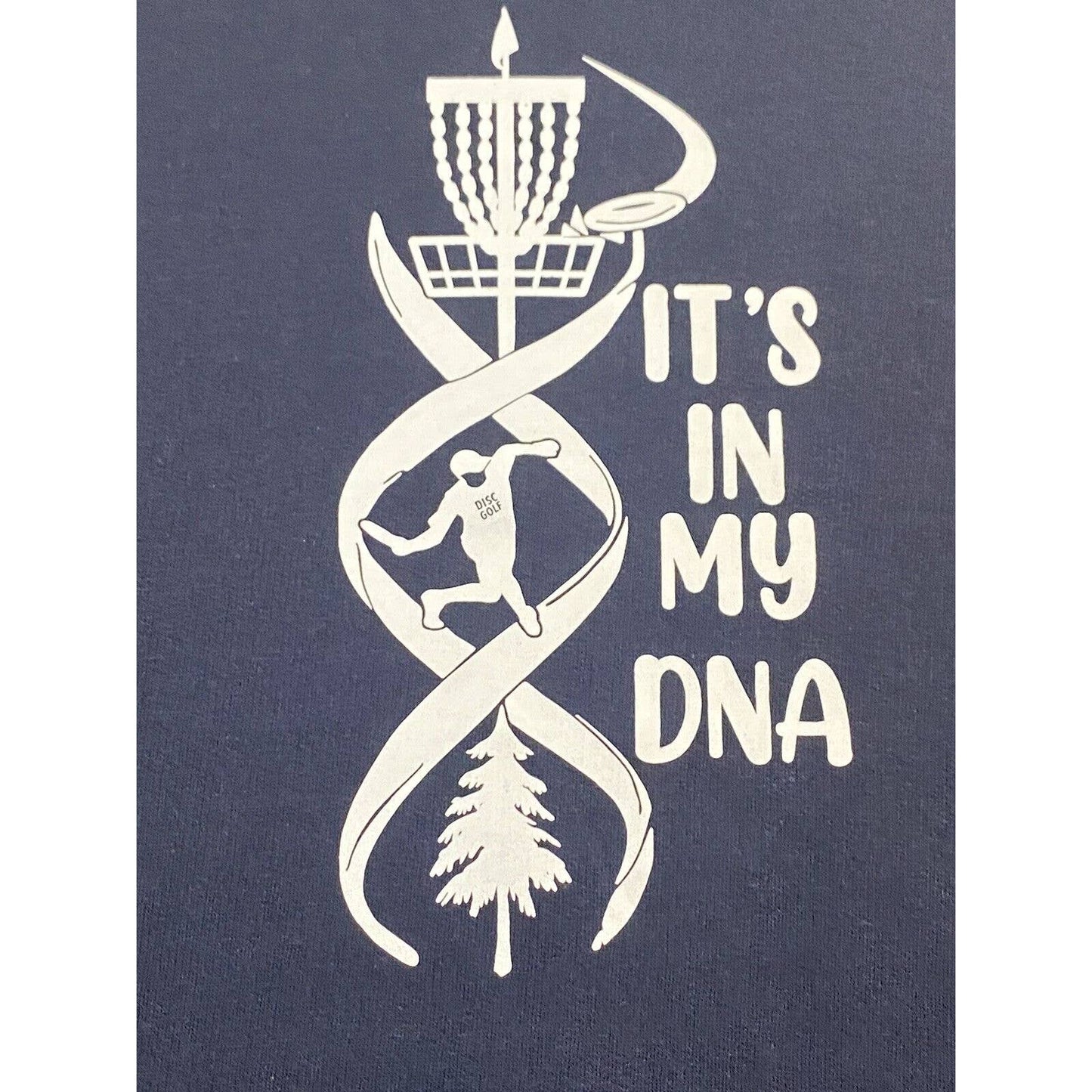 Disc Golf DNA Custom Vinyl Logo Pullover Hoodie Size L Sweatshirt Navy Blue