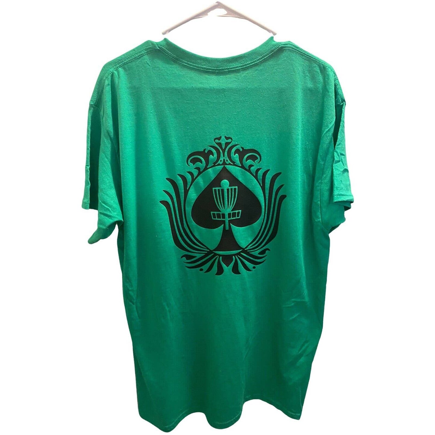 Disc Golf Shirt ACE OF SPADES Double Sided3 Logo L Graphic T-Shirt Gildan GREEN