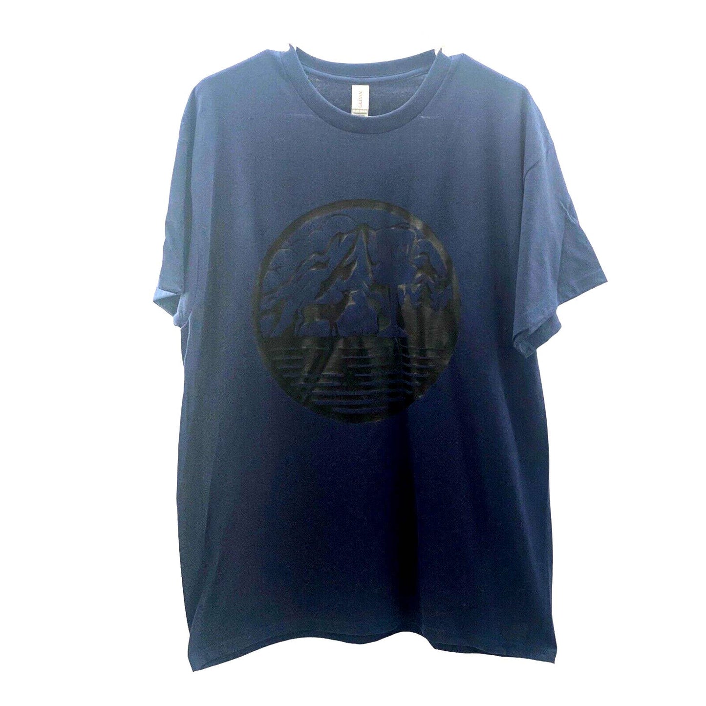 Disc Golf Deer Trees BASKET Shirt L Graphic T-Shirt Gildan Navy