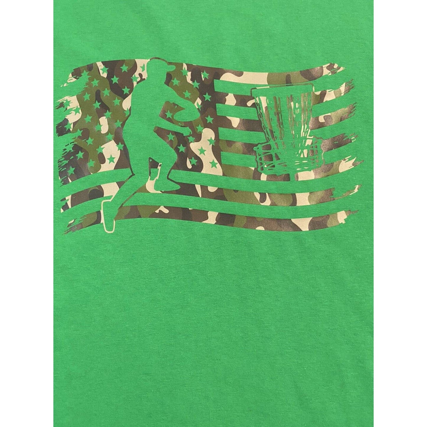 Disc Golf Shirt PATRIOTIC CAMO Flag Logo XL Graphic T-Shirt Gildan GREEN