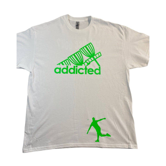 Disc Golf Shirt ADDICTED Baskets GREEN Logo XL Graphic T-Shirt Gildan White