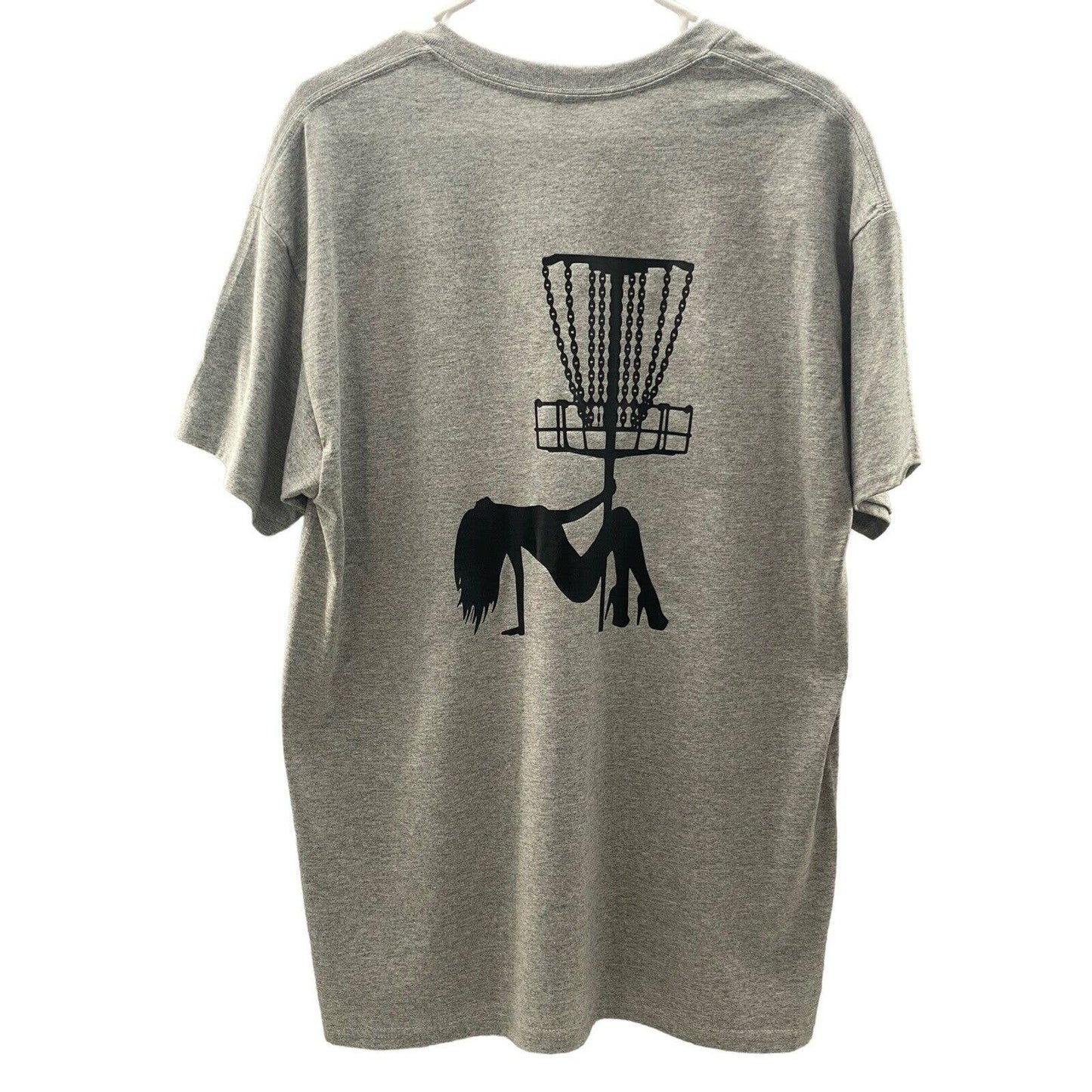 Disc Golf Shirt STRIPPER Basket Pole Dancer Disc Golf Vinyl Logo T-Shirt Grey