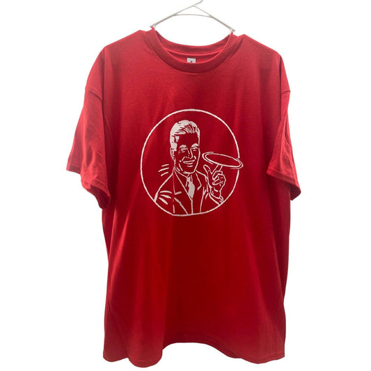 Disc Golf Shirt RETRO Man Spinning Disc Vinyl Custom Logo XL T-Shirt RED