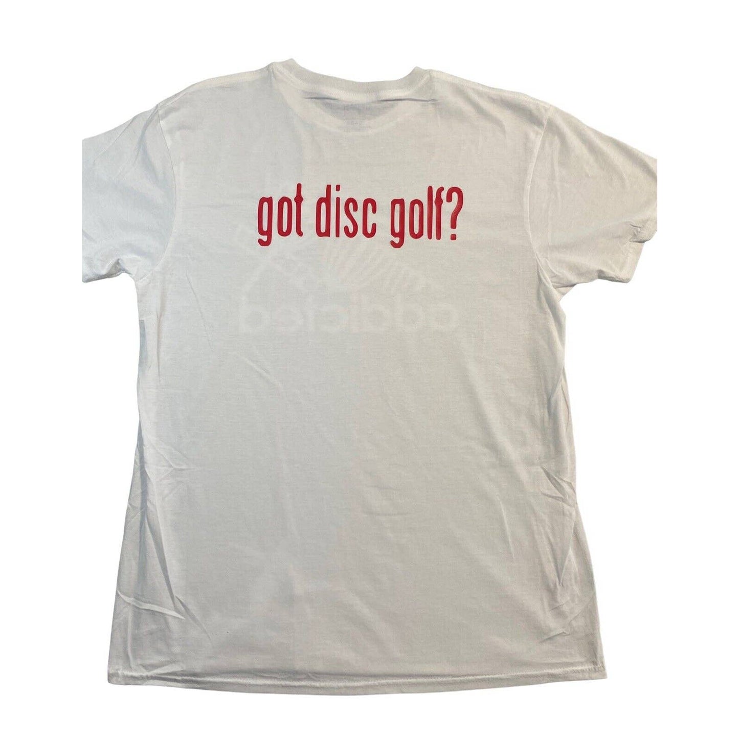 Disc Golf Shirt ADDICTED Basket Red Logo L Graphic T-Shirt Gildan White