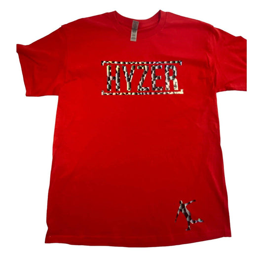 Disc Golf Shirt HYZER HOLOGRAPHIC CAMO Vinyl Custom Logo L Graphic T-Shirt RED