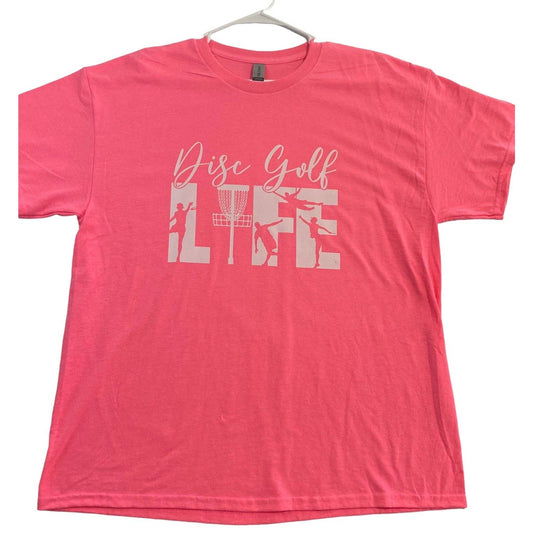 Disc Golf Shirt Disc GOLF LIFE Logo XL Graphic T-Shirt Gildan PINK