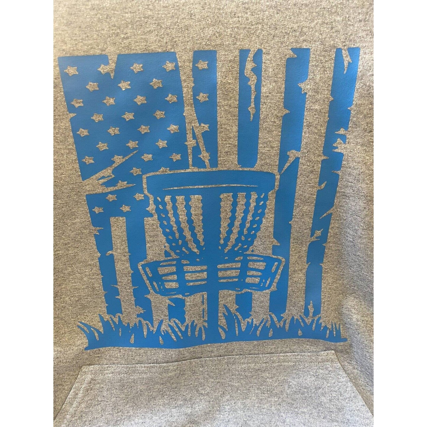 Disc Golf Patriotic FLAG Basket Vinyl Logo XL Pullover Hoodie Grey