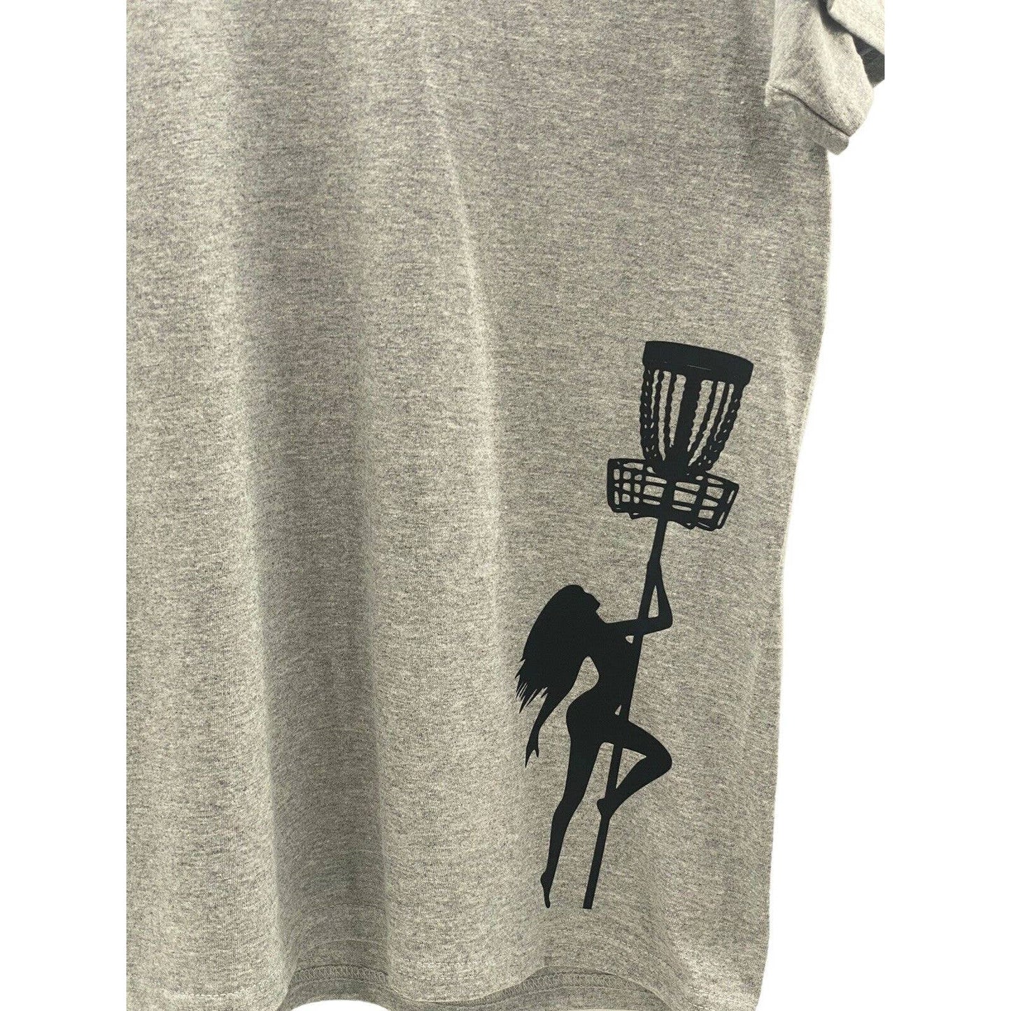 Disc Golf Shirt STRIPPER Basket Pole Dancer Disc Golf Vinyl Logo T-Shirt Grey