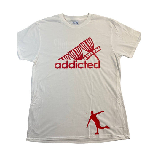 Disc Golf Shirt ADDICTED Basket Red Logo L Graphic T-Shirt Gildan White