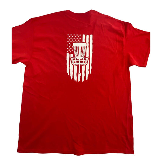 Disc Golf Shirt PATRIOTIC Flag Disc Golfer XL Graphic T-Shirt Gildan RED